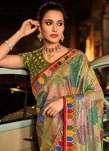 Swarovski designer saree collection: Mehendi multicolour silk