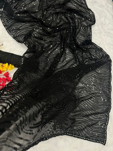 Celebrity inspired saree: Black, sequins embroidered