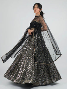 Partywear black georgette sequins Lehenga - readymade