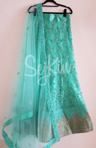 Teal beaded floral lehenga