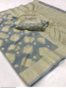 Chikankari work Lucknowi saree - grey