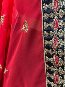 Red and black party wear lehenga