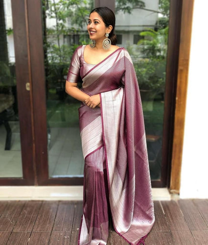 Maroon and silver silk saree