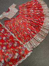 Red chilli - Floral and bird digital print Lehenga
