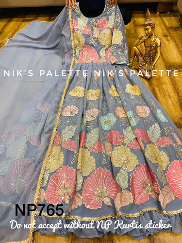 Niks collection: grey floral anarkali