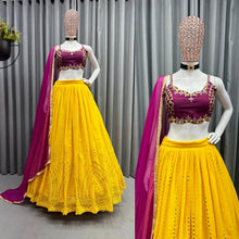 Plum and yellow Lehenga