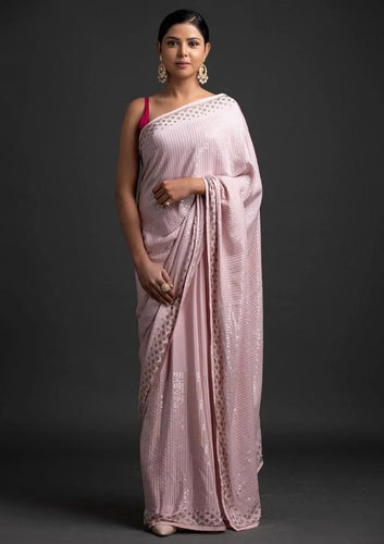 Crepe silk peach saree