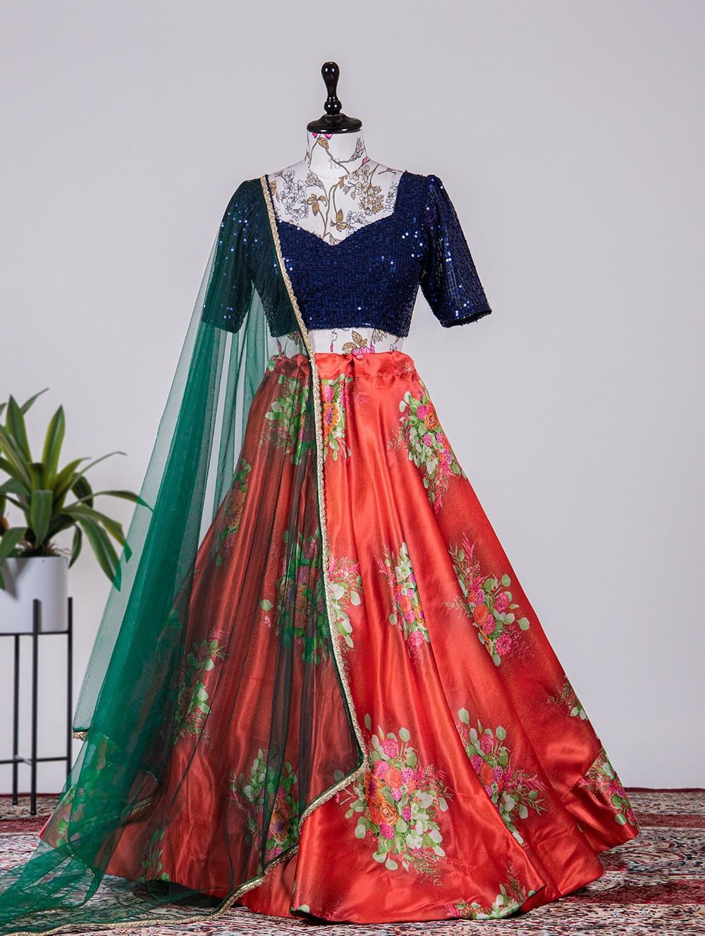 Bridesmaids - Satin silk floral printed lehengas