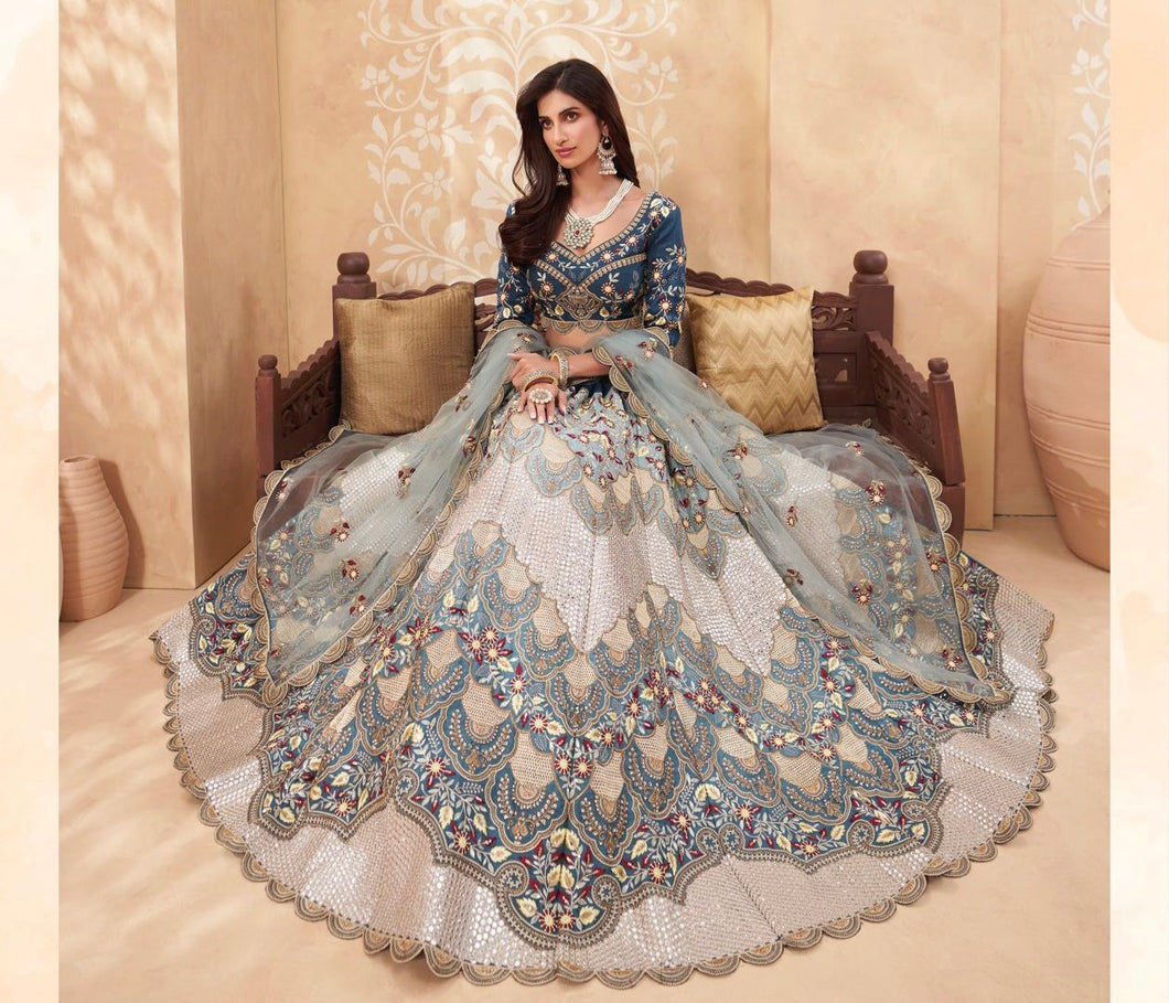 Sparkly teal blue silk Lehenga