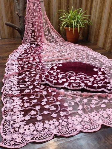 Maroon and pink saree