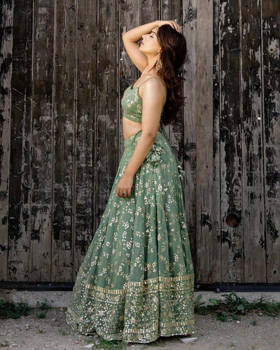 Pista green floral Lehenga