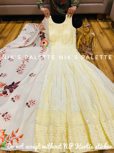 Lemon yellow sequinned anarkali