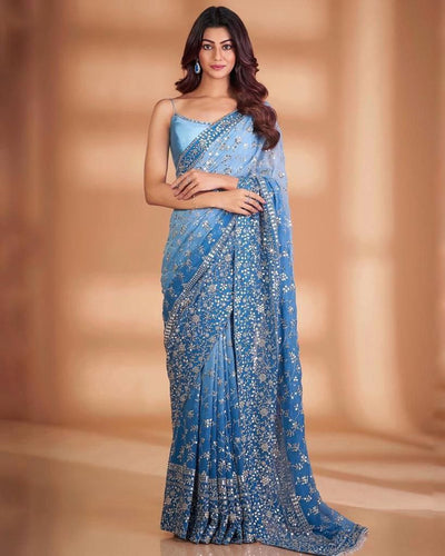 Shaded blue bandhani sequins saree