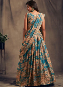 Teal floral Lehenga (UK 6-12)