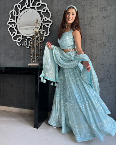 Baby blue sequins Lehenga