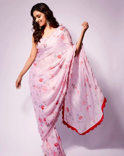 Pink digital floral saree