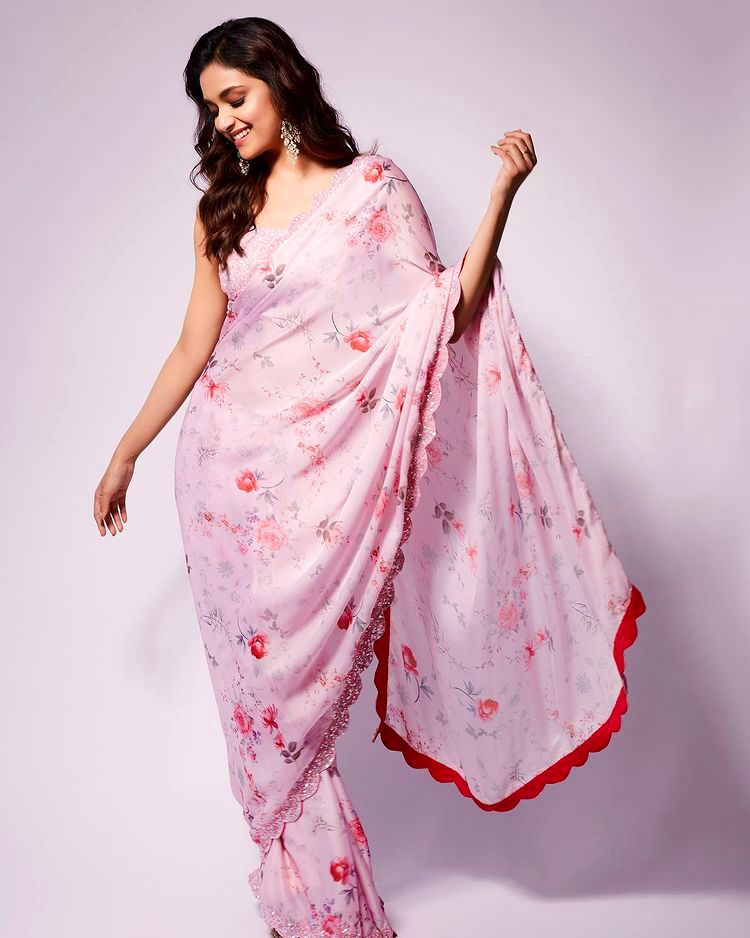Pink digital floral saree