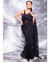 Celebrity inspired saree: Black, sequins embroidered