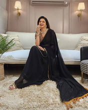 Black magic saree with readymade embroidered blouse