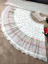 White and colourful Lehenga with thread embroidery