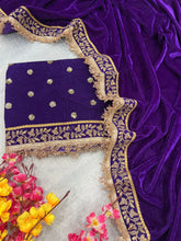 Deep purple velvet saree