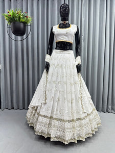 White floral and butterfly sequinned Lehenga