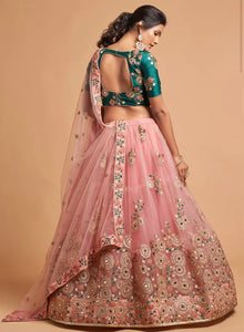 Peach net floral Lehenga