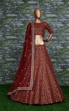 Sabyasachi inspired maroon floral raw silk Lehenga