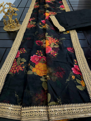 Organza floral digital print saree
