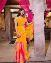Partywear yellow ruffle saree