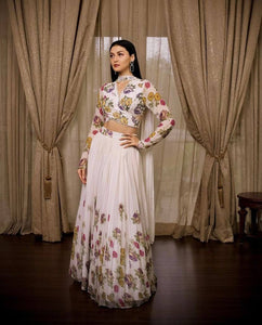 White digital printed Lehenga