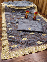 Pearl and stone work net sarees