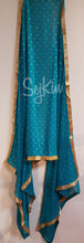 Teal blue dots chiffon dupatta