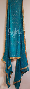 Teal blue dots chiffon dupatta