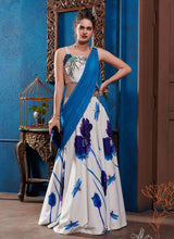 Satin silk blue floral gown