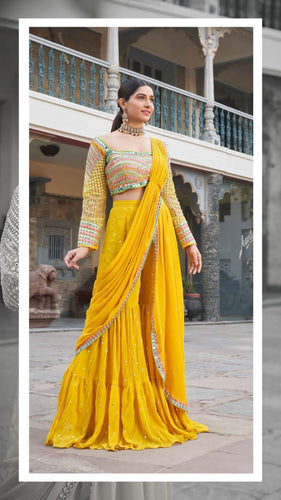Yellow sharara saree style