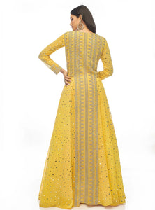 Yellow mirror work Lehenga