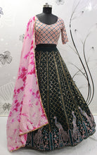 Green and pink peacock Lehenga
