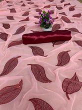 Red leaf sequins saree