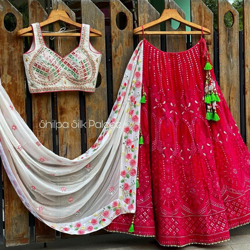 Gajri pink Malay satin Lehenga