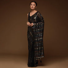 Triple sequins black partywear saree
