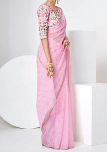 Imperial collection : baby pink partywear designer saree