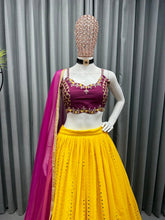 Plum and yellow Lehenga