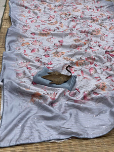 Sober floral digital print sequinned saree