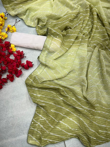 Casual chic collection: sequinned mehendi green saree