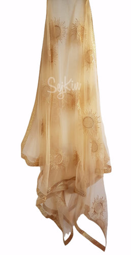 Light gold sun net design dupatta