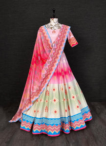 Printed silk Lehengas