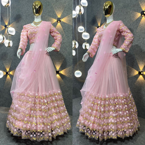 Pink laser flower Lehenga
