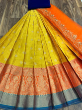 Kanjiveram silk zari orange and yellow Lehenga