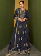 Navy blue embroidered palazzo